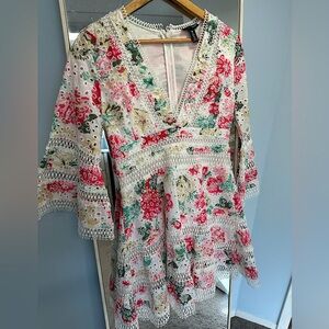 AQUA Eyelet + Lace Mini Dress